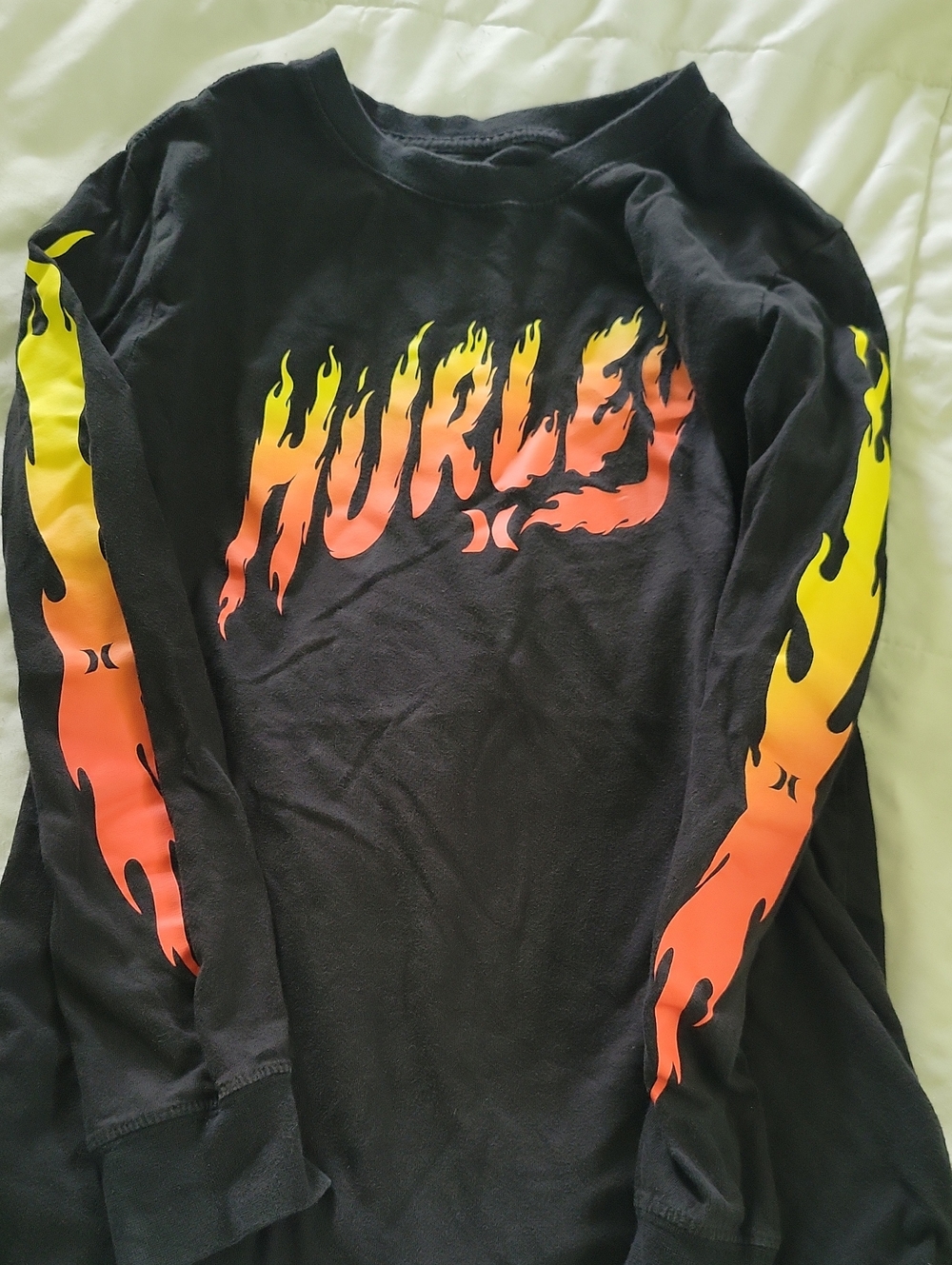 Hurley Boys Medium Long Sleeve Tee with Orange-Yellow Flame Logo